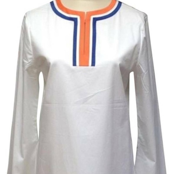 NEW St. John Petite Blouse Tunic White Cotton Top 2 4 - Picture 1 of 5